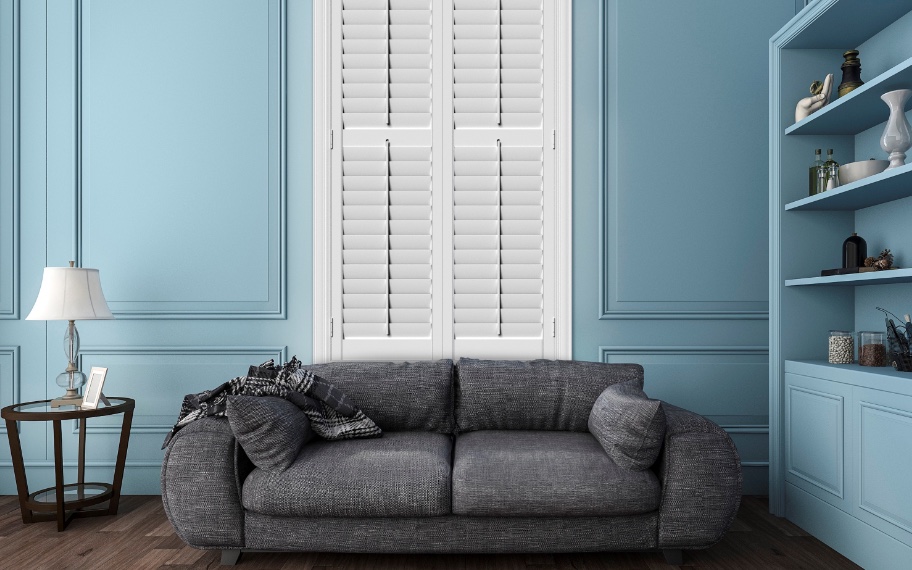 Polywood shutters in a blue room