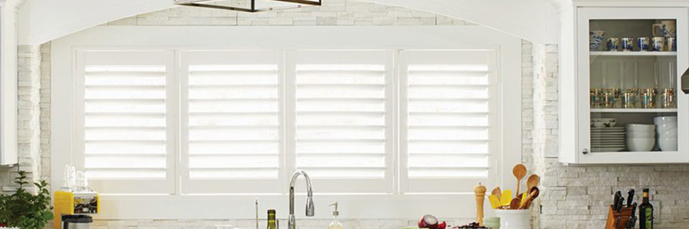 White polywood shutters in a kitchen