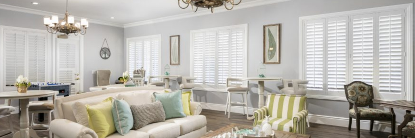 White shutters in a large modern living room